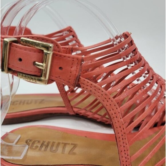 SCHUTZ Coral Peach Low Gladiator Rome Flat Sandals - Picture 8 of 9